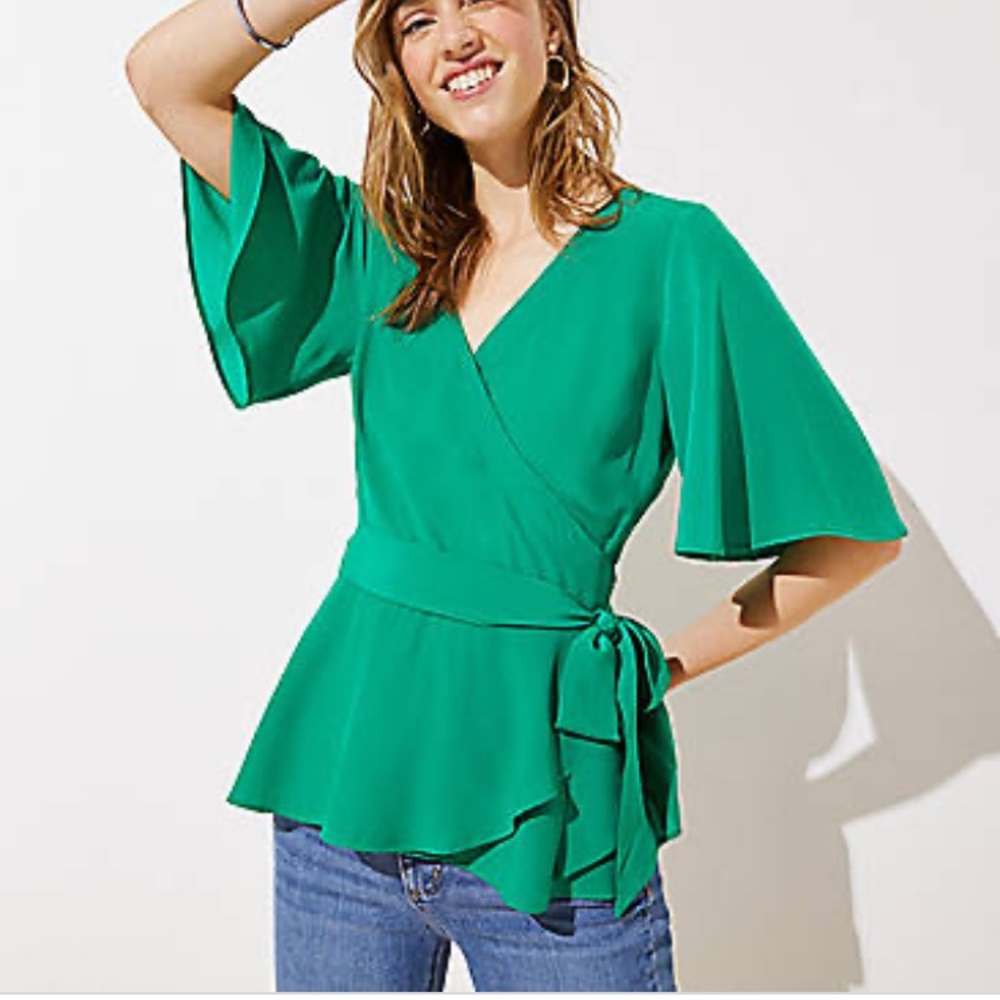 LOFT Green Wrap Blouse